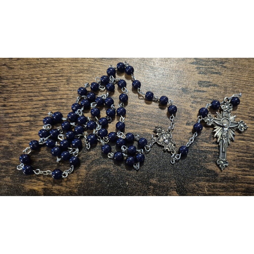 Black Bead Rosary Metal Cross Fatima 1917-2017 Emblem Catholic Church Religion